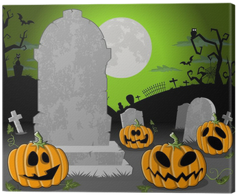 Halloween Cemetery With Tombs And Funny Cartoon Pumpkins - Plano De Fundo Animado Halloween (400x400), Png Download