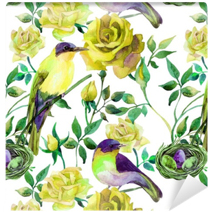 Watercolor Birds On The Yellow Roses Wallpaper • Pixers® - Watercolor Painting (400x400), Png Download