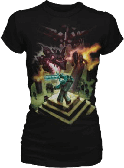 Womens Minecraft Ender Dragon T-shirt - Minecraft Enderdragon T-shirt (l) (555x555), Png Download