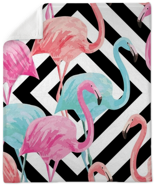 Flamingo Watercolor Pattern, Geometric Background Plush - Tropical Flamingo (400x400), Png Download