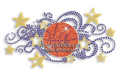 Colorful Basketball With Stars Iron-on Rhinestud Glitter - Needlework (450x450), Png Download