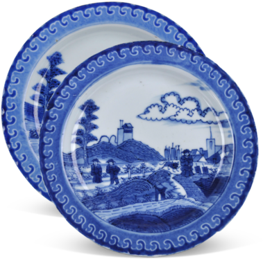A Pair Chinese “scheveningen” Plates - Blue And White Porcelain (400x400), Png Download