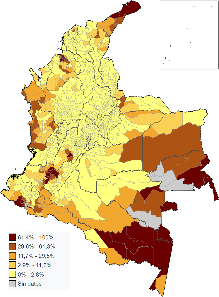 Indigenous Population Of Colombia By Municipality - Indigenous People In Colombia Map (756x1023), Png Download