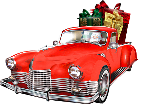 Christmas Car, Santa Claus, Presents - Christmas Day (464x340), Png Download
