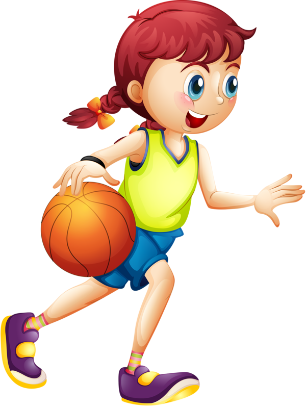 Niña Con Pelota Basketball - Girl Playing Basketball Cartoon (600x800), Png Download