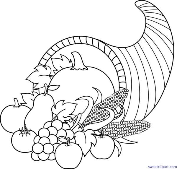 Crown Lineart Tilted - Cornucopia Clipart Black And White (600x572), Png Download