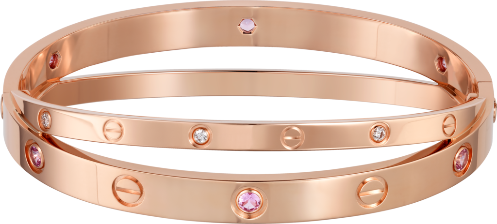 Love Bracelet, 6 Pink Sapphires, 6 Diamondspink Gold, - Cartier Love Bracelet Pink (1024x463), Png Download
