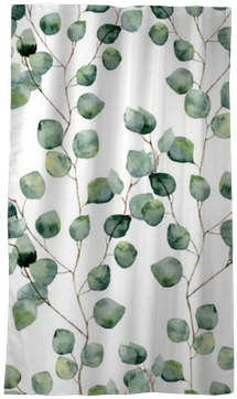 Watercolor Green Floral Seamless Pattern With Eucalyptus - Lunch Napkins Aquarell Leaves (400x400), Png Download