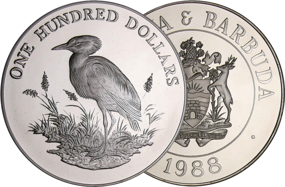 Antigua And Barbuda, 100 Dollars, Cattle Egret, 1988, (1000x654), Png Download
