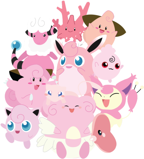 Pokemon Cute Kawaii Pink Mew Transparent Jigglypuff - All The Pink Pokemon (500x548), Png Download