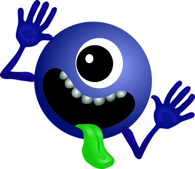Alien Dark Blue Smiley Monster Cartoon Cha - Galaxy Don T Panic (393x340), Png Download