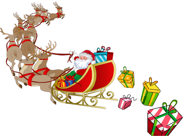 Santa Sleigh Png Pic - Santa And His Sleigh Clipart (640x476), Png Download