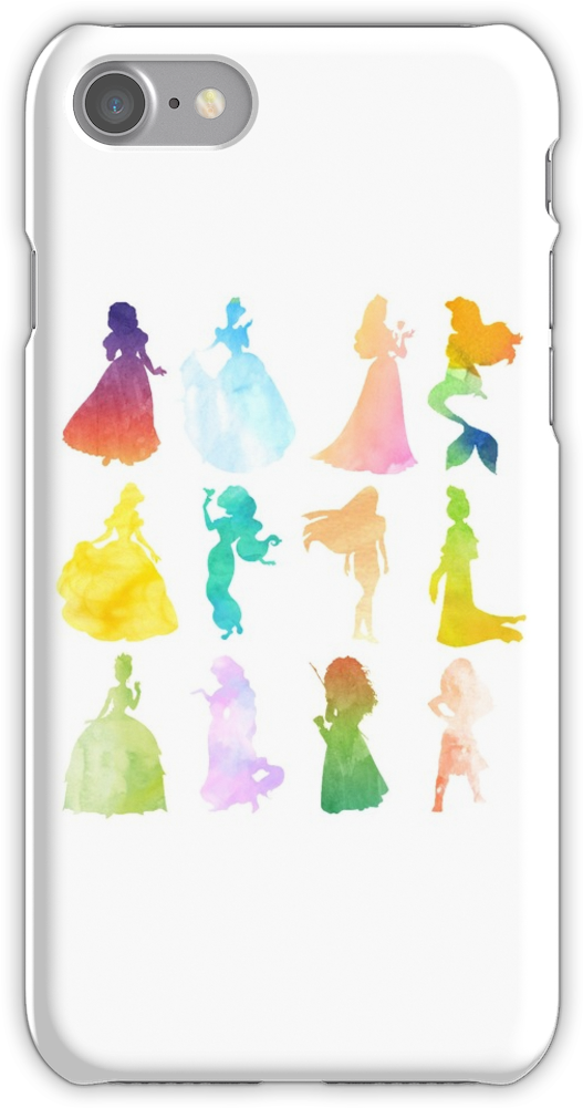 Princesses Watercolor Silhouette Iphone 7 Snap Case - Watercolor Disney Princesses Silhouette (750x1000), Png Download