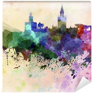Seville Skyline In Watercolor Background Wall Mural - Painting Png Transparent (400x400), Png Download
