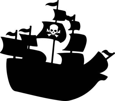Boat Crossbones Pirate Ship Silhouette Sku - Pirate Ship Silhouette Png (386x340), Png Download