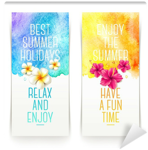 Summer Holidays Watercolor Banners With Tropical Flowers - Летние Иллюстрации (400x400), Png Download