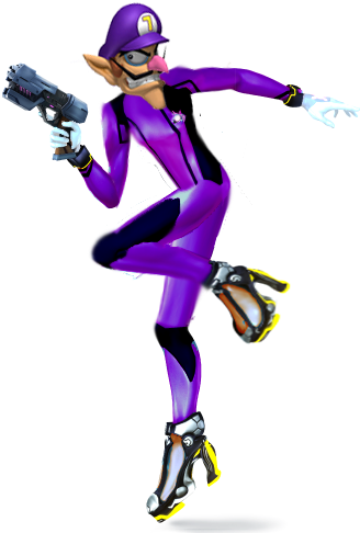 Super Smash Bros - Waluigi Zero Suit Samus (400x500), Png Download