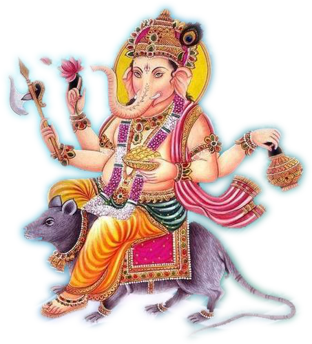 Lord Ganesha - Ganesha Riding His Rat (453x500), Png Download