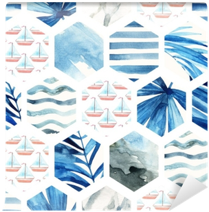 Abstract Watercolor Textured Hexagon Seamless Pattern - Aesthetic Blue Design (400x400), Png Download