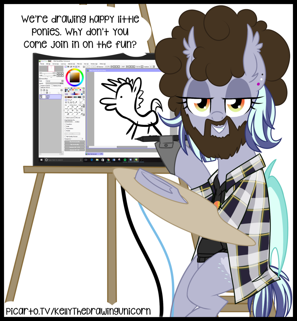 Kellythedrawinguni, Bat Pony, Bob Ross, Clothes, Easel, - Artist (1024x1105), Png Download