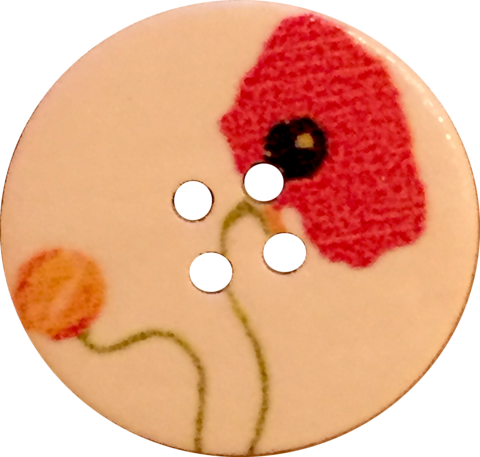 Red Poppy Flower On Light Wood Button, 15/16" - Poppy (480x457), Png Download