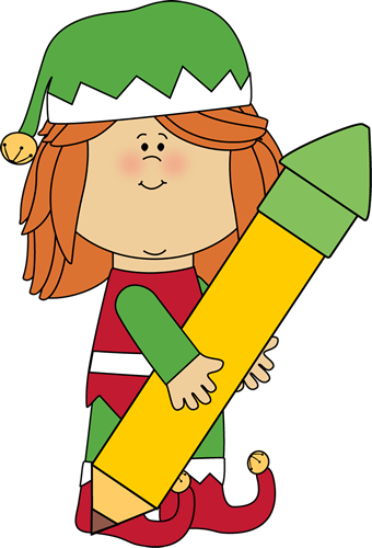 Christmas Elf Holding A Big Pencil Clip Art - Teacher Christmas Clip Art (340x500), Png Download