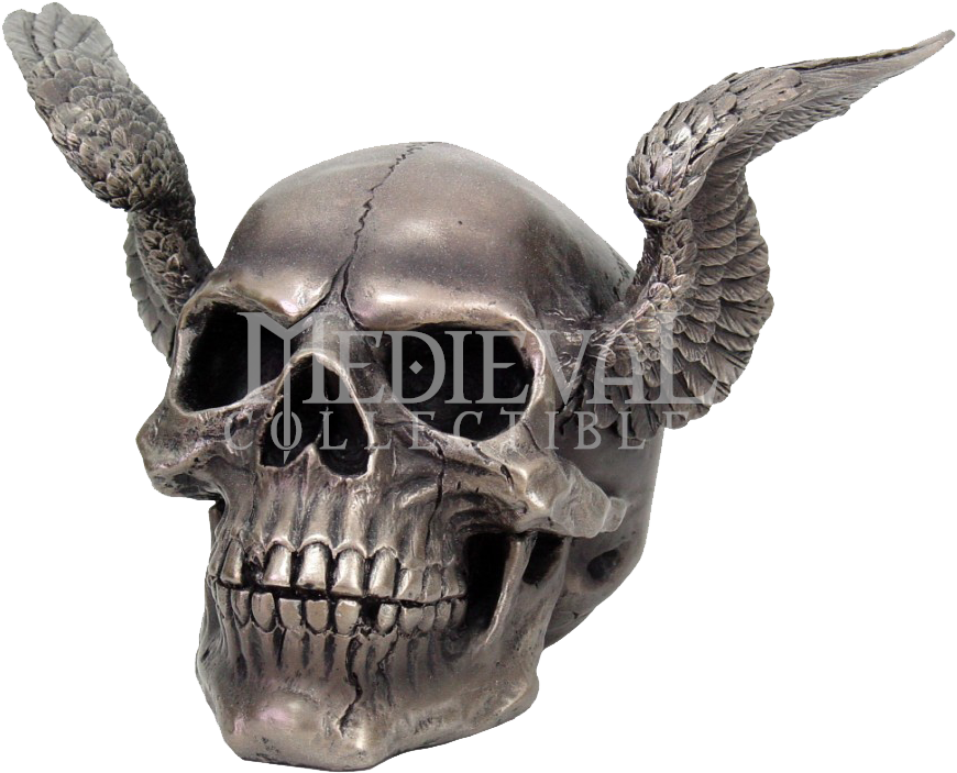 Skull With Angel Wings Skull Head Statue Cold Cast (885x885), Png Download