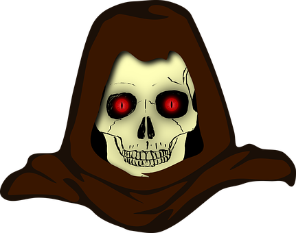 Creature Evil Hood Hooded Monster Sinister - Skull Clip Art (431x340), Png Download
