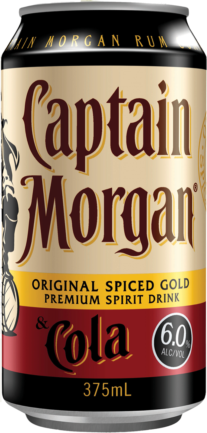 Captain Morgan Original Spiced Gold & Cola Cans 375ml - Captain Morgan Spiced Rum Can (1600x2000), Png Download