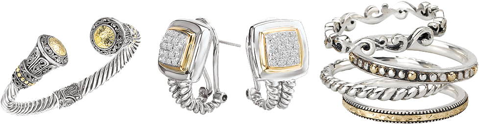 Featuring Eleganza Sterling Silver With 18 Karat Gold - 925 Silver Hammered Circle Hinged Cuff Bracelet (1040x451), Png Download