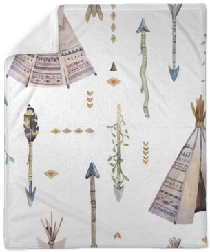 Watercolor Boho Seamless Pattern With Teepee, Arrows, - Watercolor Painting (400x400), Png Download