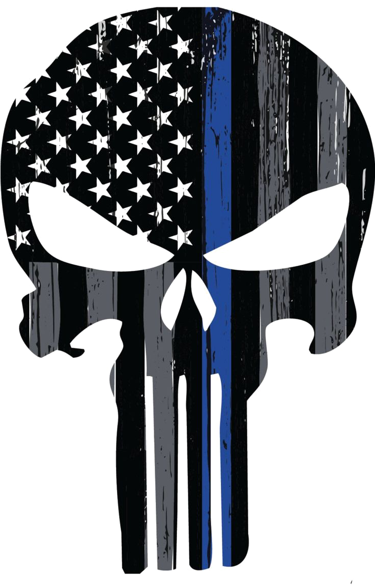 Punisher Png Transparent Image - Blue Line Punisher Skull (736x1401), Png Download
