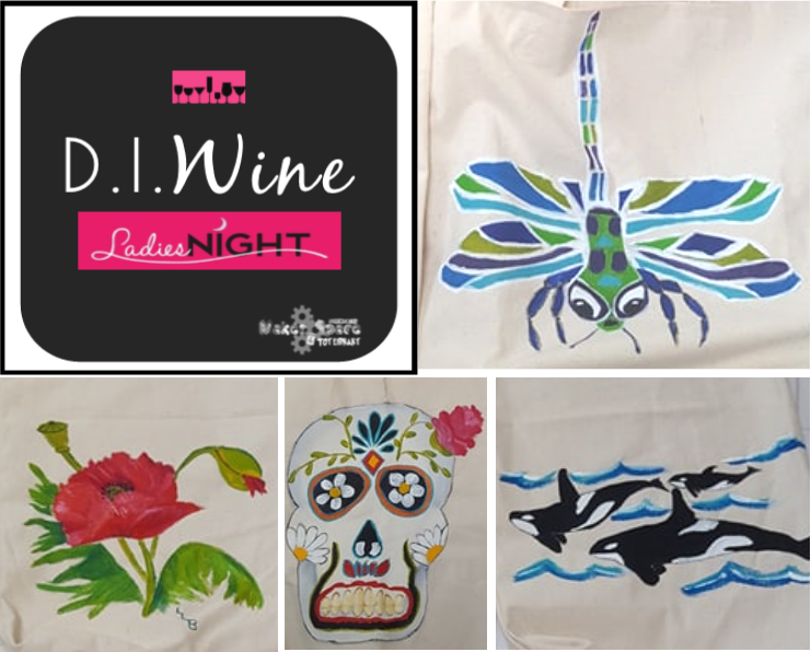 Wine Ladies Night Painted Canvas Tote Bag Port Mcneill - Logo (741x596), Png Download