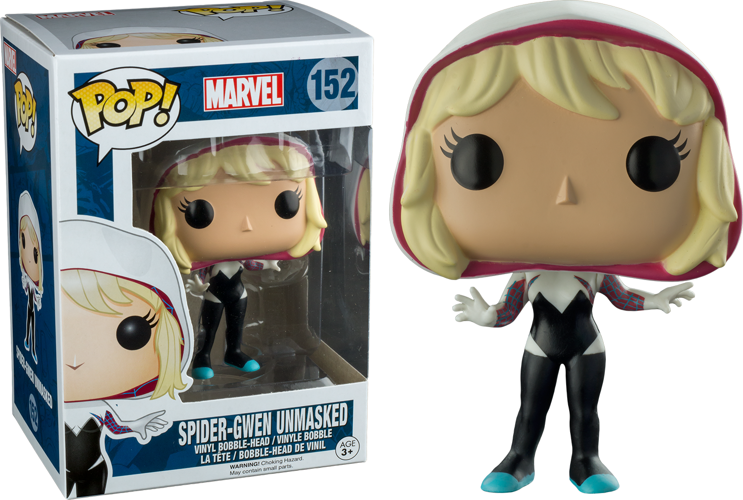 Spider Gwen Hooded Unmasked Pop Vinyl Figure Main Image - Spider Gwen Unmasked Funko (1500x1009), Png Download