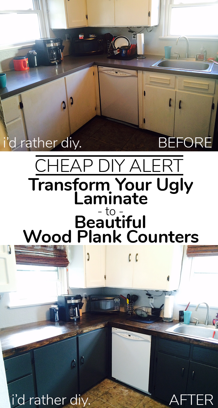 Pinterest Cheap Easy Wood Plank Countertops - Countertop (735x1372), Png Download