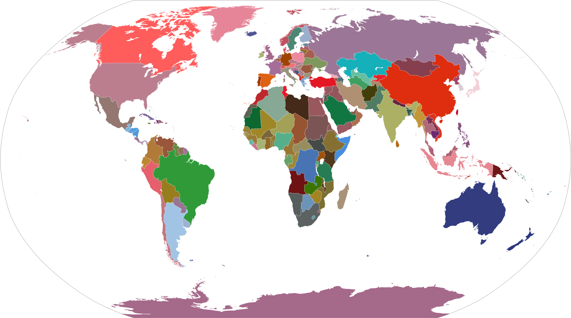 Map Of Mean National Flag Colors [oc] [1920x1080] - Red And Blue Map Of The World (1920x1080), Png Download