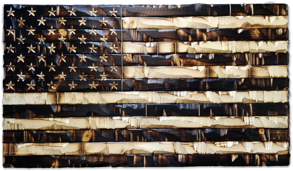 Rustic Wood Burned American Flag - Wood Burned American Flag (1000x722), Png Download