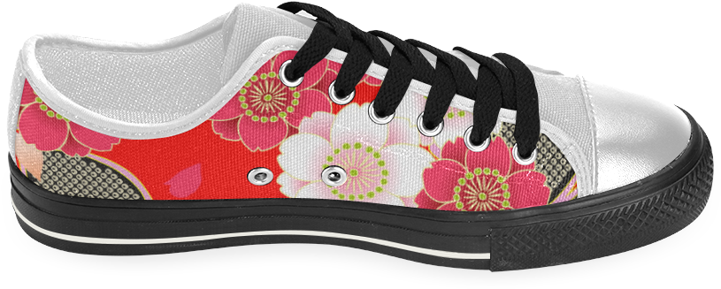 Red White Japanese Kimono Pattern Women's Classic Canvas - Skate Shoe (1000x1000), Png Download