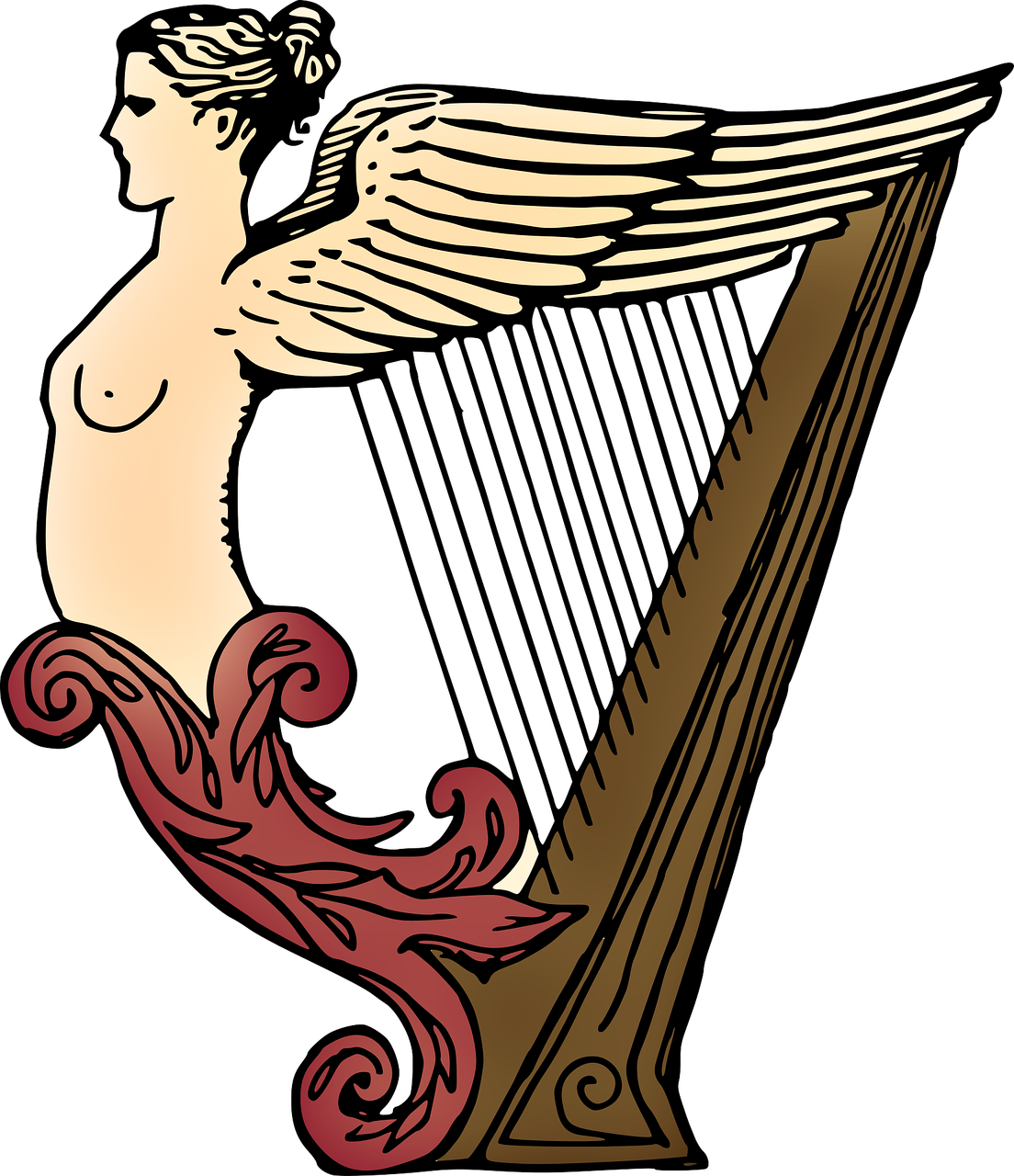 Female, Harp, Instrument, Lady, Music, Musical Harp, - Harp Clipart (1104x1280), Png Download
