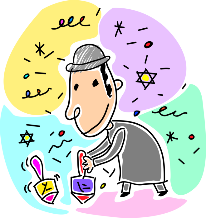 Vector Illustration Of Hebrew Boy Spins Jewish Holiday - Dreidel (660x700), Png Download