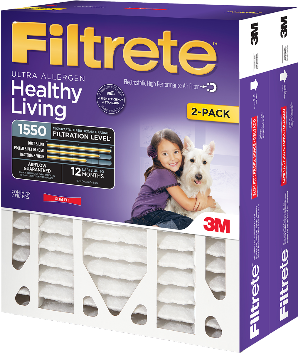 3m Filtrete 1550 Mpr 4-inch Ultra Allergen Reduction - 3m Filtrete Ultra Allergen Reduction Filter Slim Fit (1200x1200), Png Download