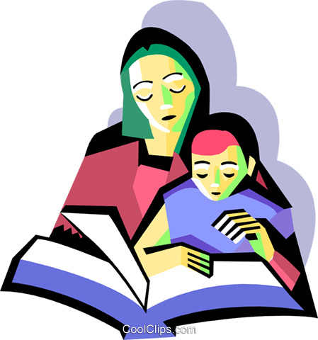 Mother With Child Reading Royalty Free Vector Clip - Mother Transparent (449x480), Png Download
