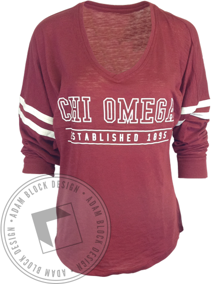 Chi Omega Athletic Striped Long Sleeve - Long-sleeved T-shirt (464x585), Png Download