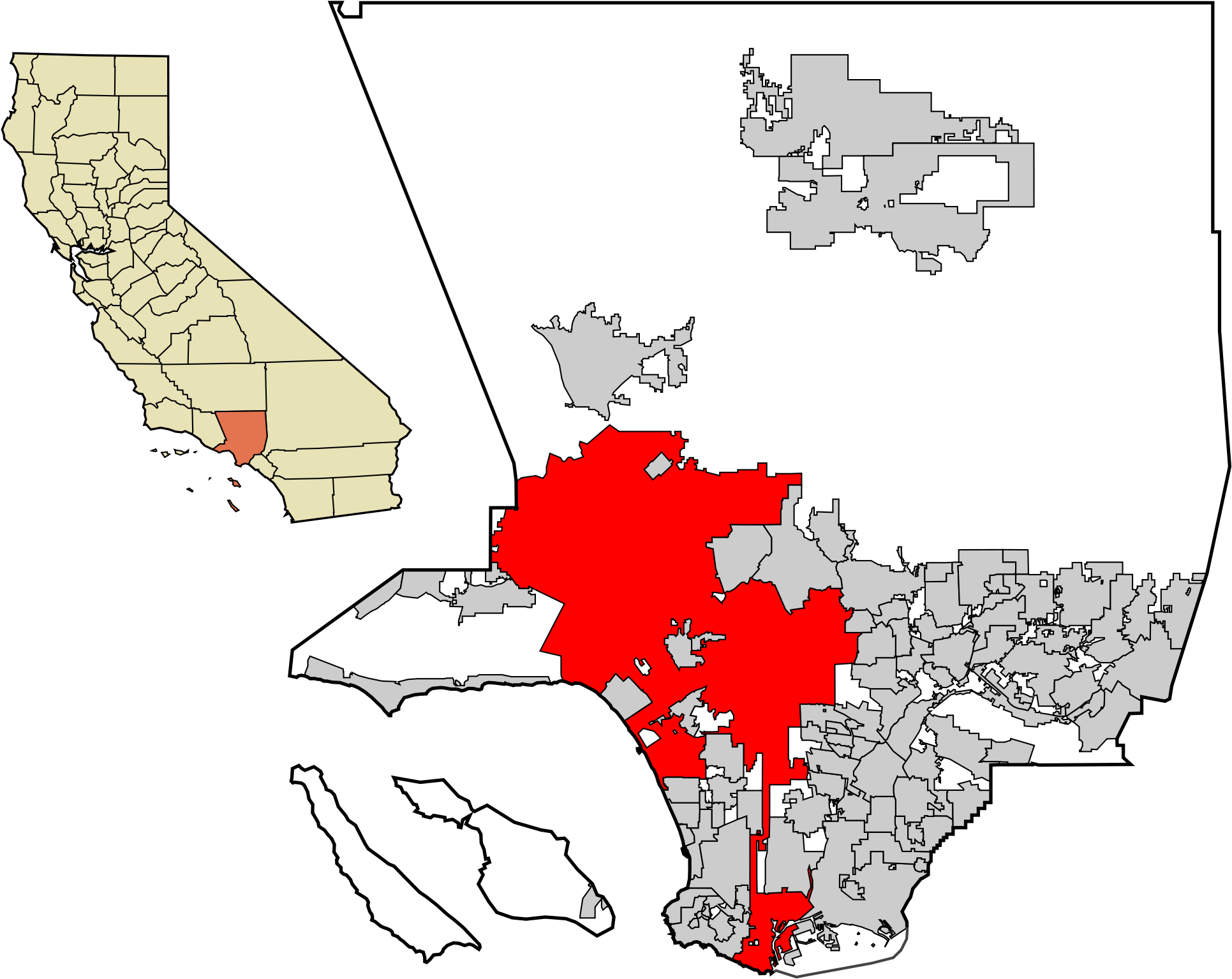 Map Of Los Angeles County Highlighting Los Angeles - Los Angeles City Shape (2000x1642), Png Download