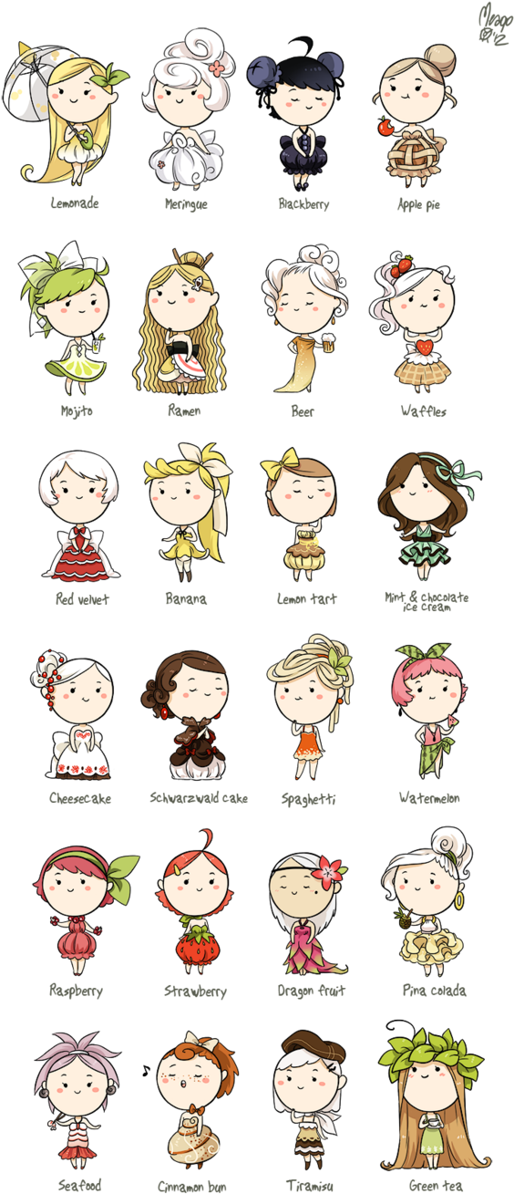 A Bunch Of Cute Styles With Cute Chibi Characters - Food As People Drawings (596x1341), Png Download