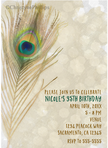 Gold Exotic Peacock Feather Glam Party Invitations - Goldexotische Pfau-feder-bezauberndes Elegantes Papierserviette (500x500), Png Download