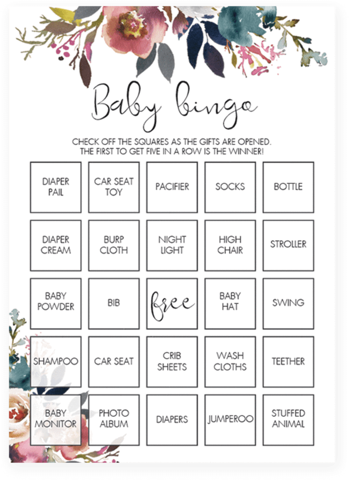Download Hd Boho Floral Baby Shower Baby Bingo Game Printable By