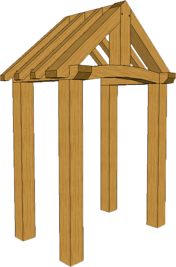 4 Post Porch With King Post Truss 3d1 (565x857), Png Download