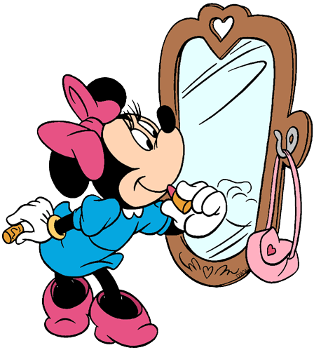 Lipstick Clipart Minnie Mouse - Minnie Mouse Looking In The Mirror (448x499), Png Download
