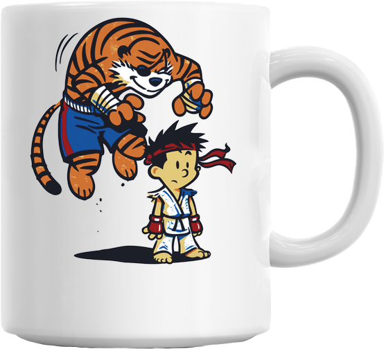 Calvin & Hobbes Street Fighter Tiger Attack Mug - Calvin And Hobbes Apparel (629x579), Png Download